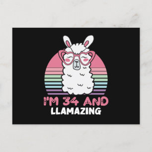 Funny Adorable Llama 34th Birthday Gift For Women Postcard