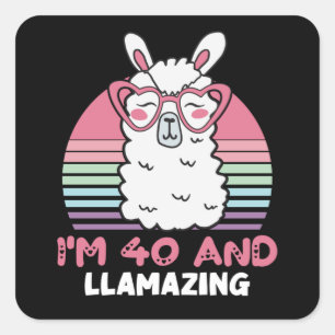 Funny Adorable Llama 40th Birthday Gift For Women Square Sticker