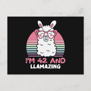 Funny Adorable Llama 42nd Birthday Gift For Women Postcard