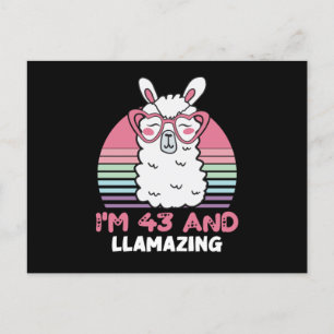 Funny Adorable Llama 43rd Birthday Gift For Women Postcard