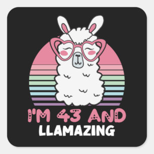 Funny Adorable Llama 43rd Birthday Gift For Women Square Sticker