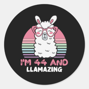 Funny Adorable Llama 44th Birthday Gift For Women Classic Round Sticker