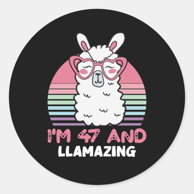  Funny Adorable Llama 47th Birthday Gift For Women Classic Round Sticker (Front)
