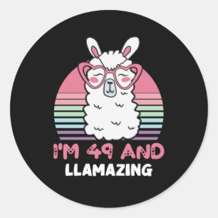 Funny Adorable Llama 49th Birthday Gift For Women Classic Round Sticker