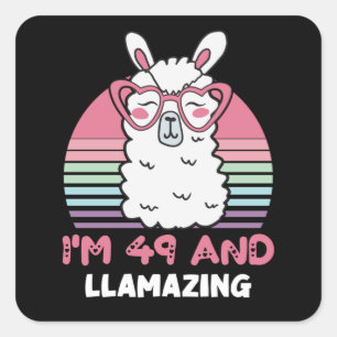 Funny Adorable Llama 49th Birthday Gift For Women Square Sticker