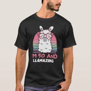 Funny Adorable Llama 50th Birthday Gift For Women T-Shirt