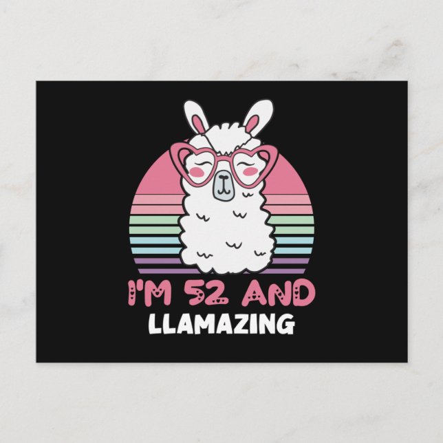 Funny Adorable Llama 52nd Birthday Gift For Women Postcard (Front)