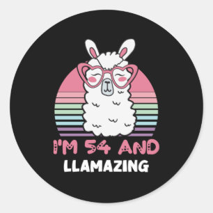 Funny Adorable Llama 54th Birthday Gift For Women Classic Round Sticker