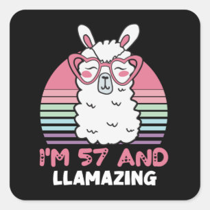 Funny Adorable Llama 57th Birthday Gift For Women Square Sticker
