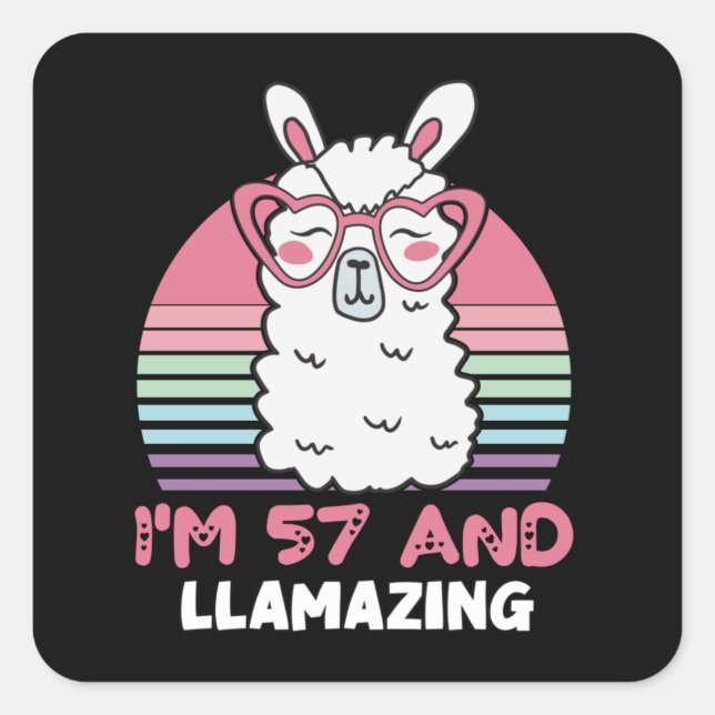Funny Adorable Llama 57th Birthday Gift For Women Square Sticker (Front)