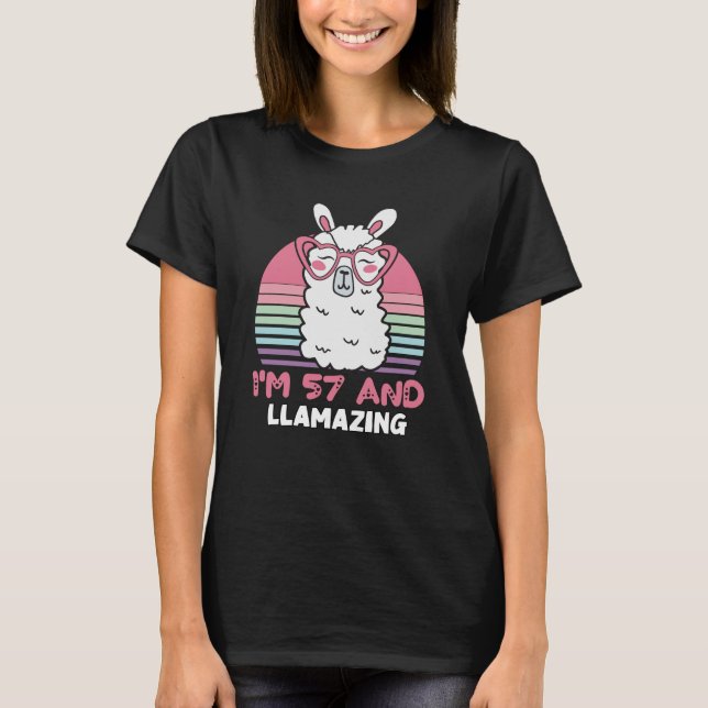 Funny Adorable Llama 57th Birthday Gift For Women T-Shirt (Front)