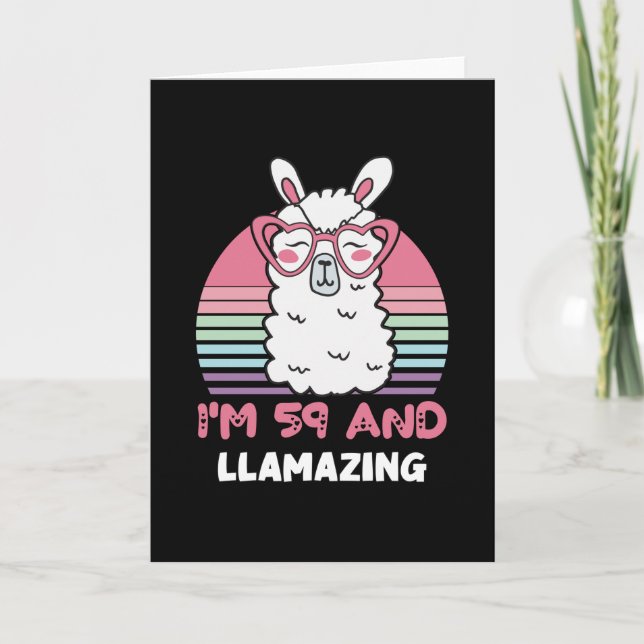Funny Adorable Llama 59th Birthday Gift For Women Card (Front)
