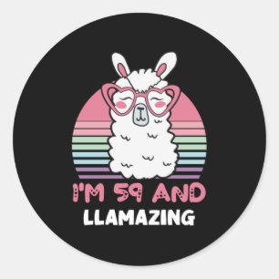 Funny Adorable Llama 59th Birthday Gift For Women Classic Round Sticker