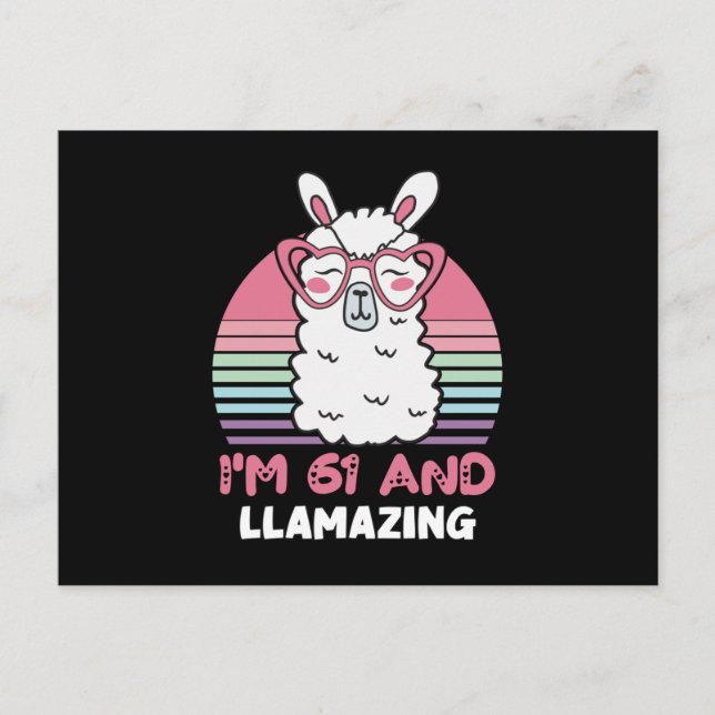 Funny Adorable Llama 61st Birthday Gift For Women Postcard (Front)