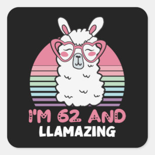 Funny Adorable Llama 62nd Birthday Gift For Women Square Sticker
