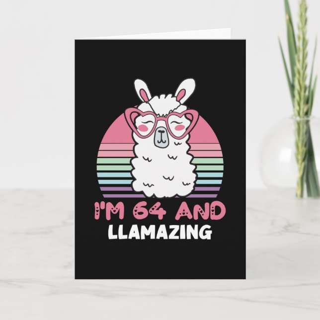 Funny Adorable Llama 64th Birthday Gift For Women Card (Front)