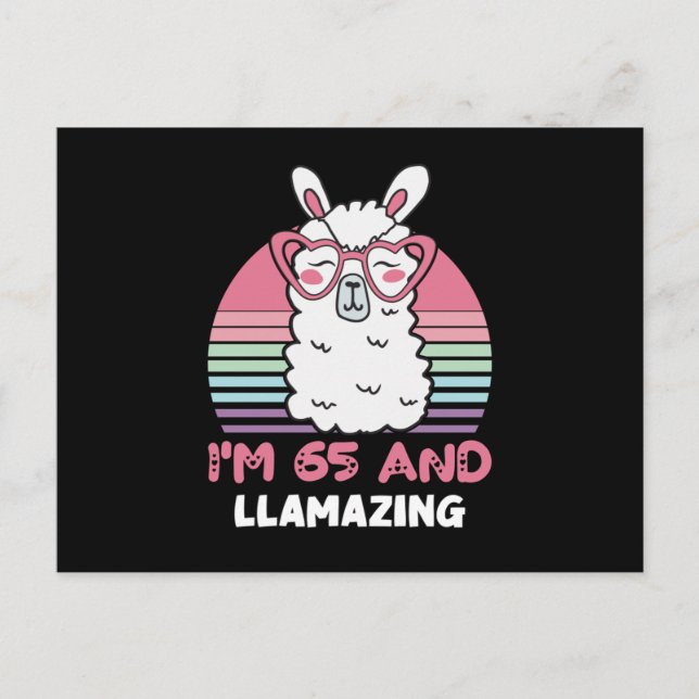 Funny Adorable Llama 65th Birthday Gift For Women Postcard (Front)