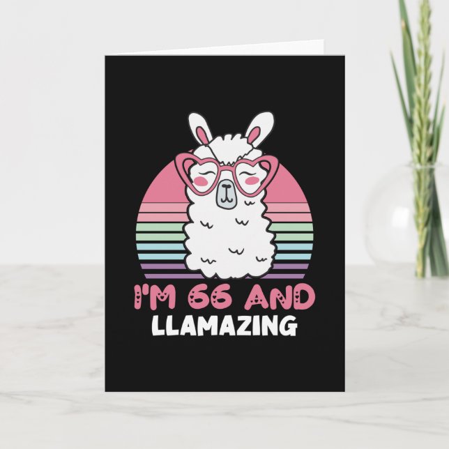 Funny Adorable Llama 66th Birthday Gift For Women Card (Front)
