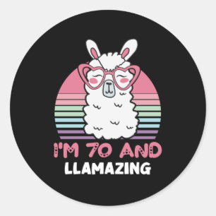 Funny Adorable Llama 70th Birthday Gift For Women Classic Round Sticker