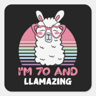 Funny Adorable Llama 70th Birthday Gift For Women Square Sticker