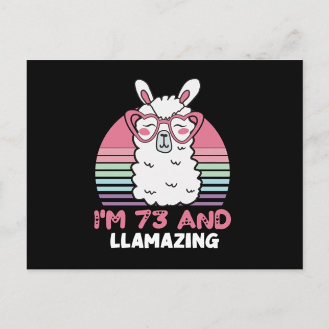 Funny Adorable Llama 73rd Birthday Gift For Women Postcard (Front)