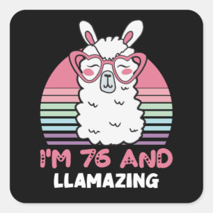 Funny Adorable Llama 76th Birthday Gift For Women Square Sticker
