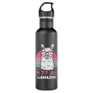Funny Adorable Llama 77th Birthday Gift For Women Stainless Steel Water Bottle