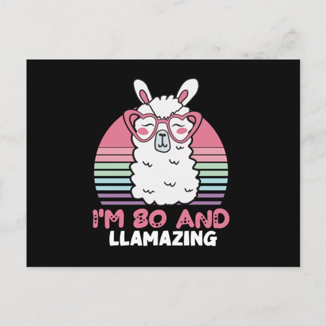Funny Adorable Llama 80th Birthday Gift For Women Postcard (Front)