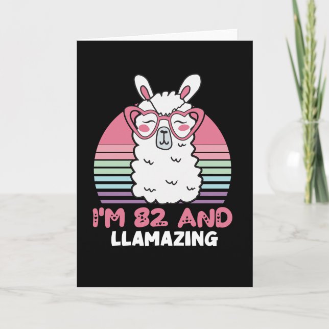 Funny Adorable Llama 82nd Birthday Gift For Women Card (Front)