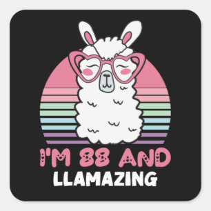 Funny Adorable Llama 88th Birthday Gift For Women Square Sticker