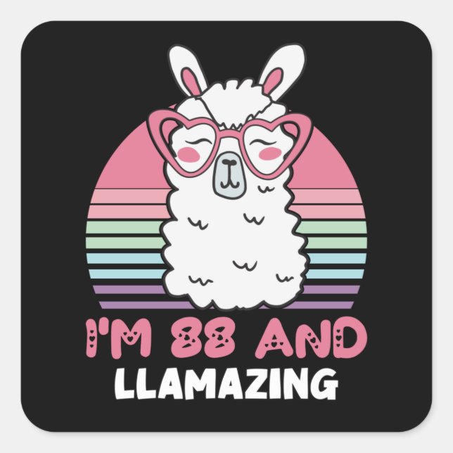 Funny Adorable Llama 88th Birthday Gift For Women Square Sticker (Front)