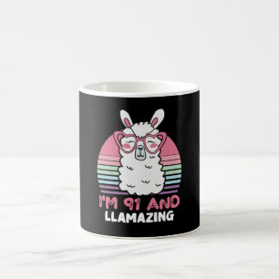 Funny Adorable Llama 91st Birthday Gift For Women Coffee Mug