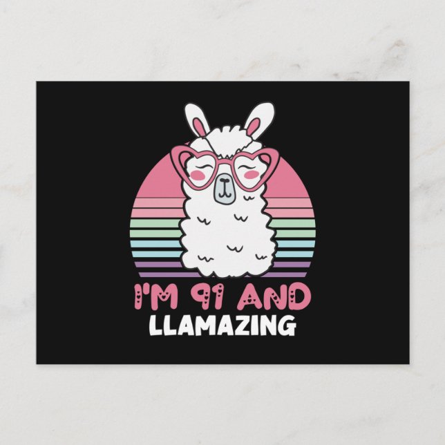 Funny Adorable Llama 91st Birthday Gift For Women Postcard (Front)