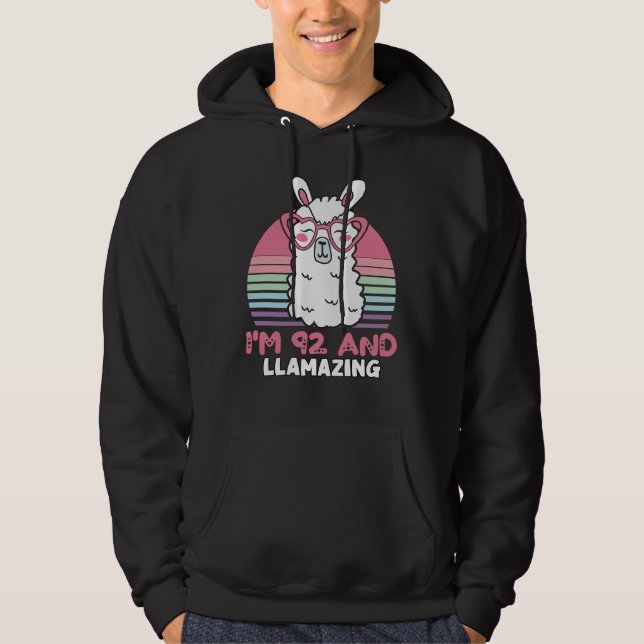 Funny Adorable Llama 92nd Birthday Gift For Women Hoodie (Front)