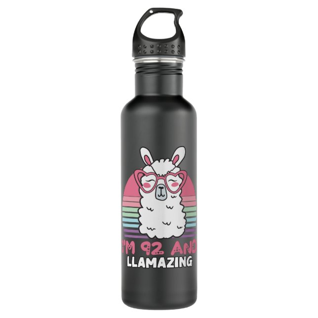 Funny Adorable Llama 92nd Birthday Gift For Women Stainless Steel Water Bottle (Front)