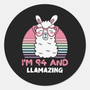 Funny Adorable Llama 94th Birthday Gift For Women Classic Round Sticker