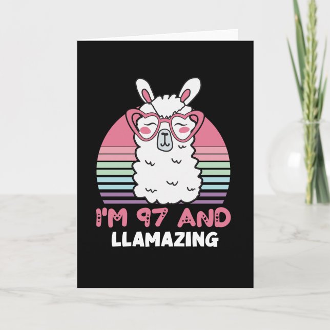 Funny Adorable Llama 97th Birthday Gift For Women Card (Front)