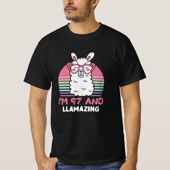 Funny Adorable Llama 97th Birthday Gift For Women T-Shirt (Front)