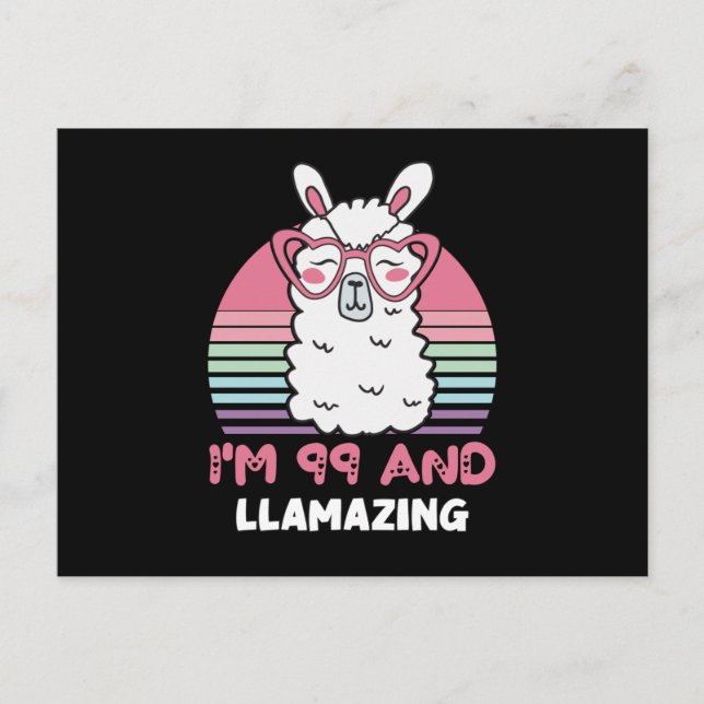 Funny Adorable Llama 99th Birthday Gift For Women Postcard (Front)