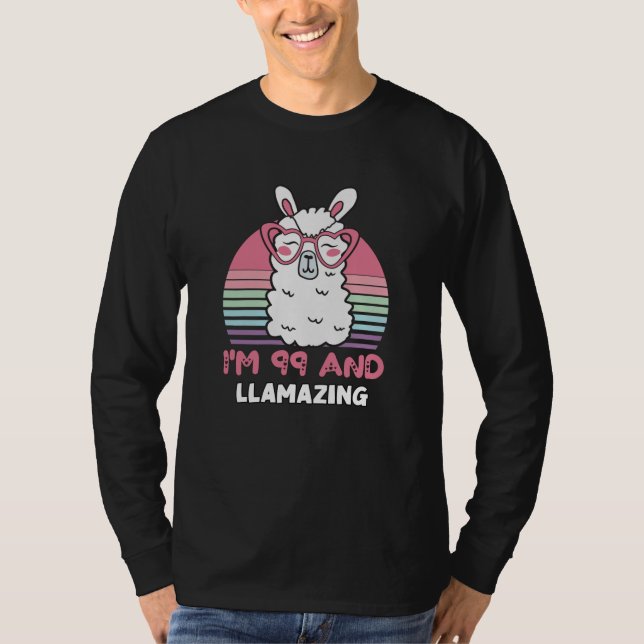 Funny Adorable Llama 99th Birthday Gift For Women T-Shirt (Front)
