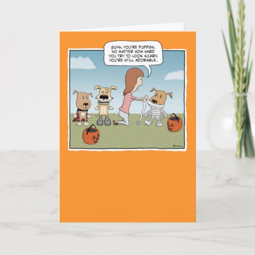 Funny Adorable Monster Puppies Halloween Card
