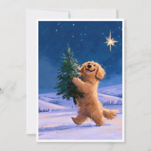 Funny Adorable Puppy with Festive Christmas Tree Holiday Card