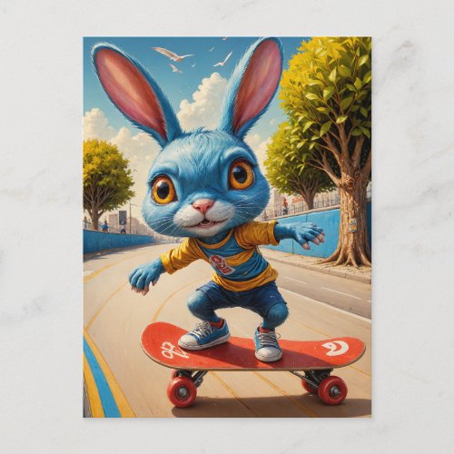 Funny Adorable Skateboarding Cute Rabbit Postcard