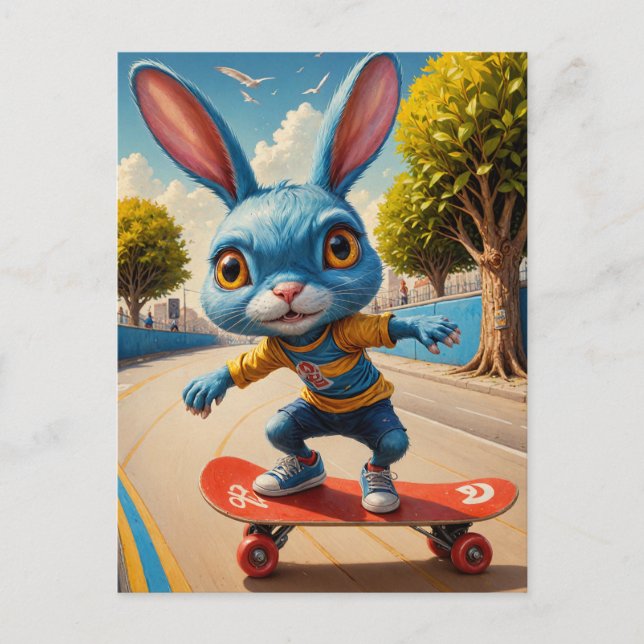 Funny Adorable Skateboarding Cute Rabbit Postcard (Front)