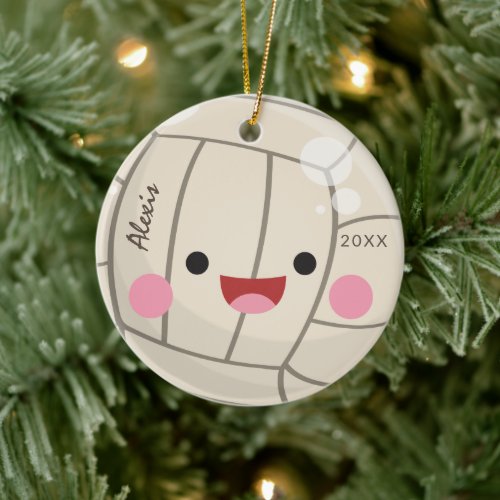 Funny Adorable Volleyball Kawaii Ball Kid's Name Ceramic Ornament