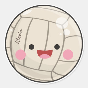 Funny Adorable Volleyball Kawaii Ball Kid's Name Classic Round Sticker