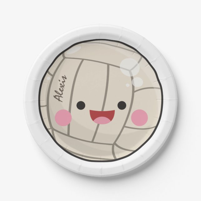 Funny Adorable Volleyball Kawaii Ball Kid's Name   Paper Plates (Front)