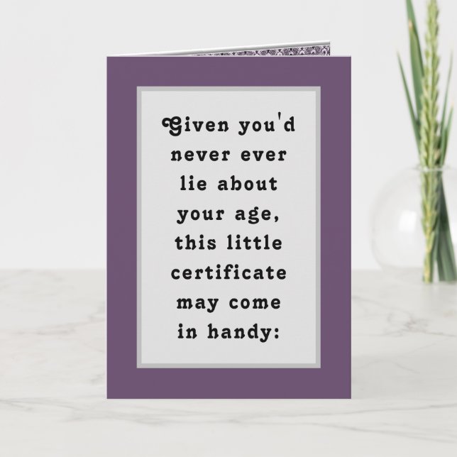Funny Adult Birthday Certificate Card (Front)