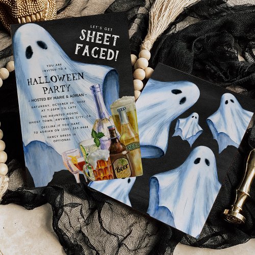 Funny Adult Ghost Sheet_faced Halloween Party Invitation