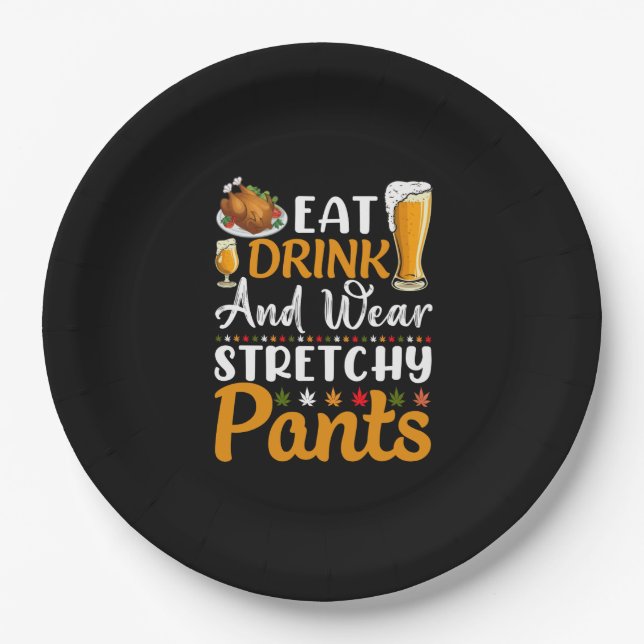 funny Adult Thanksgiving eat drink word art  Paper Plates (Front)